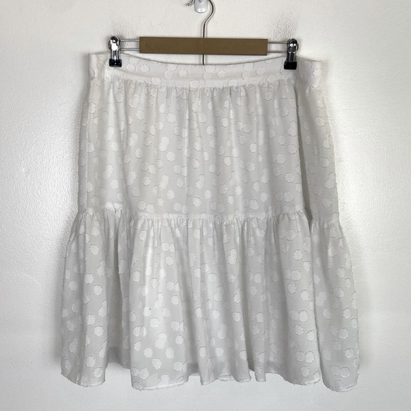 Ann Taylor Midi Skirt Size 16 White Ruffle Chiffon Polka Dot 3D Flower Lined - Picture 2 of 8